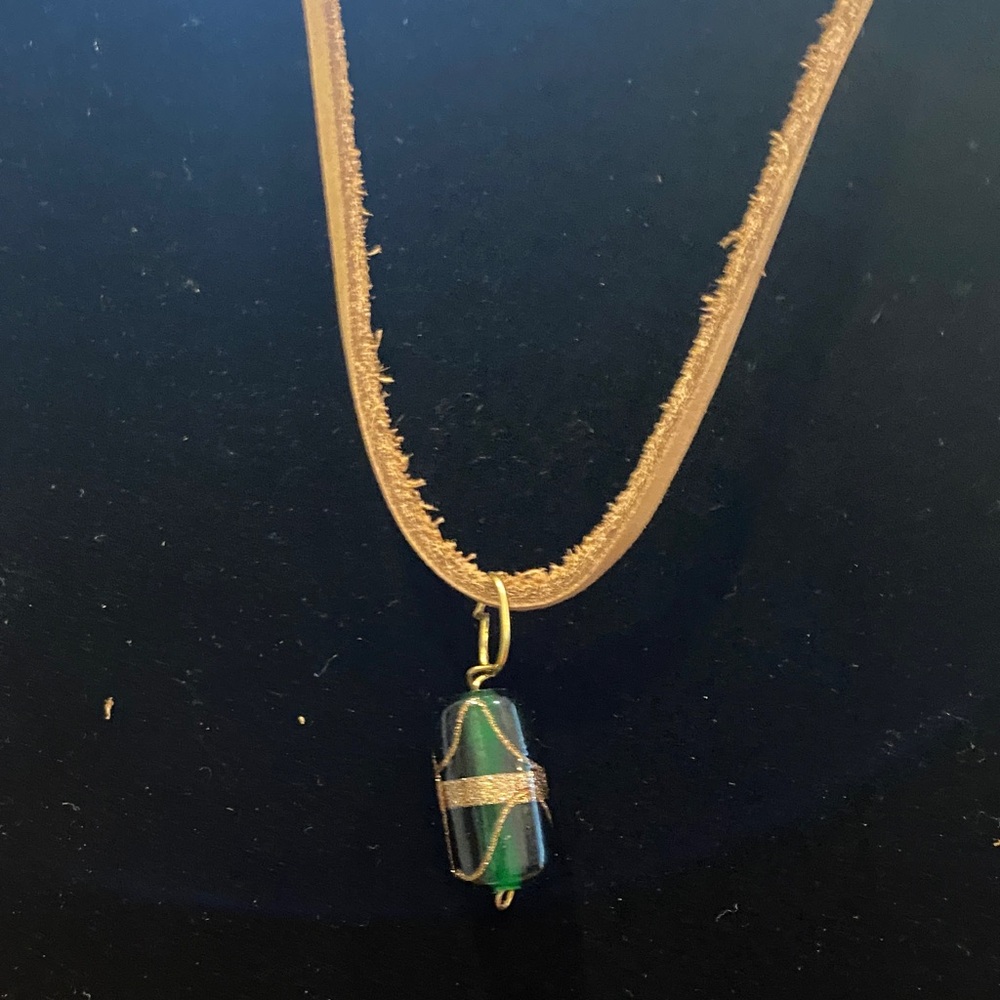 Gold and Green Artisan Pendant Necklace